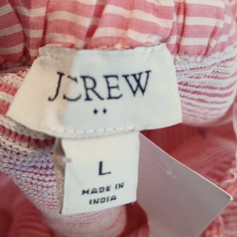 J Crew Striped smocked tiered mini dress in pink/white size Large - Picture 7 of 13